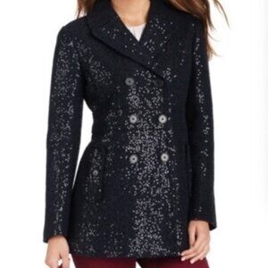 LOFT sequined navy peacoat women's 0 petite